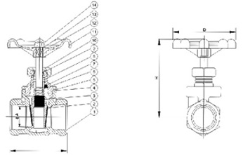 Z11H絲口閘閥外形尺寸圖