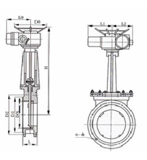 PZ973電動刀型閘閥外形尺寸圖